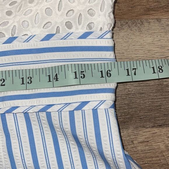 London‎ Times Women's Sleeveless Laced Stripe Eyelet Dress White Blue Size 12 - Picture 7 of 10